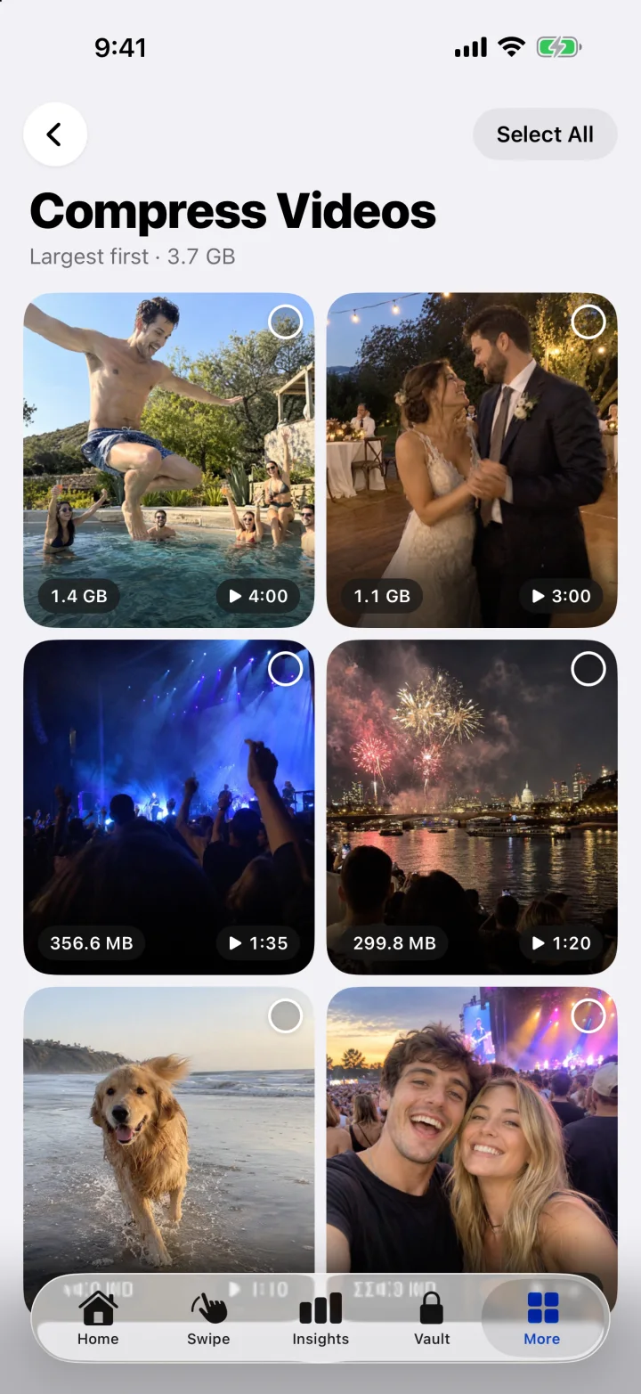 Video compression selection screen