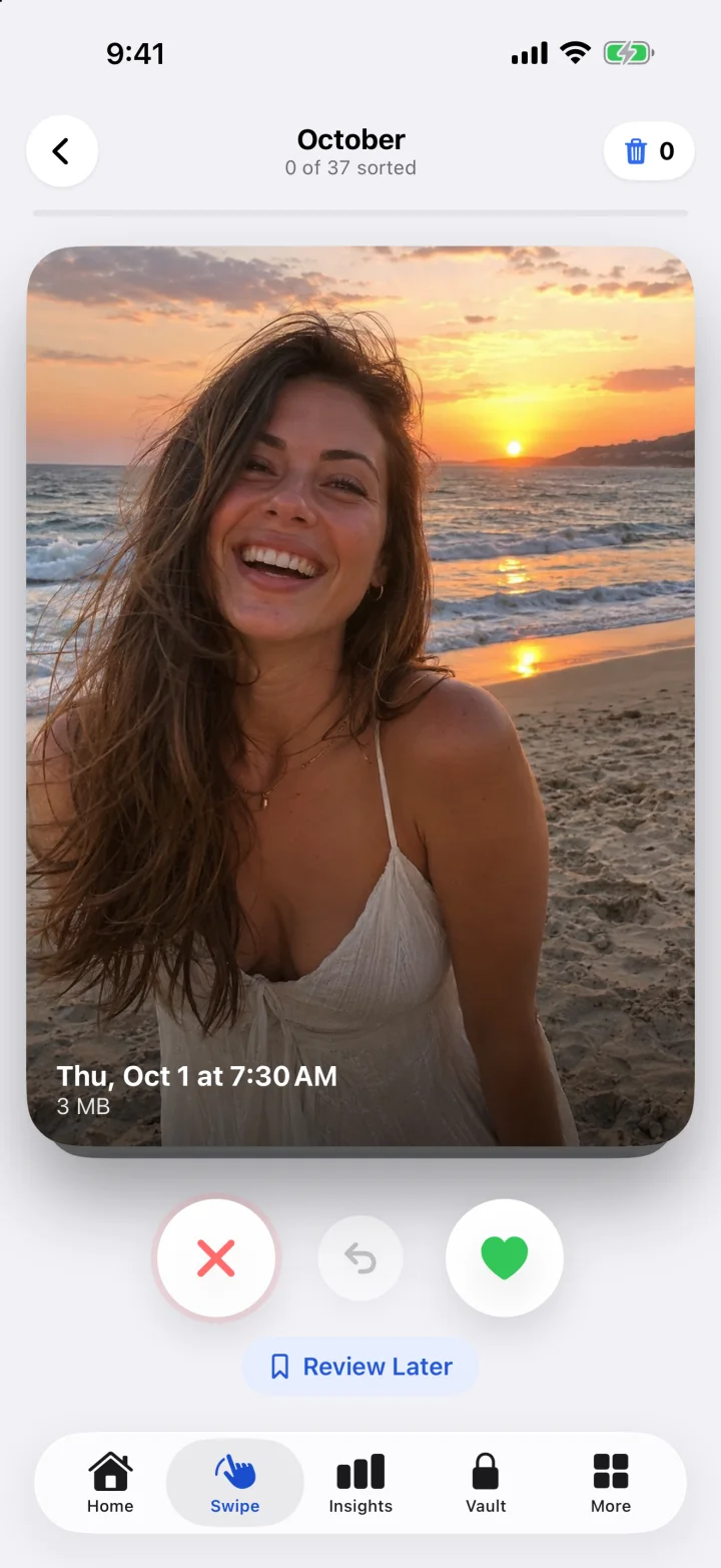 Swipe sorting screen
